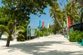 Maafushi Island, Maldives Ã¢â¬â November, 2017: The central street of the Maafushi Island, running along the beach, Maldives, Indian